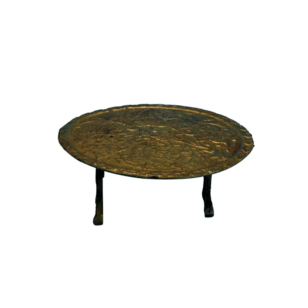 VTG Miniature Etched Floral‎ Brass Dollhouse Pedestal Table Alter Stand India